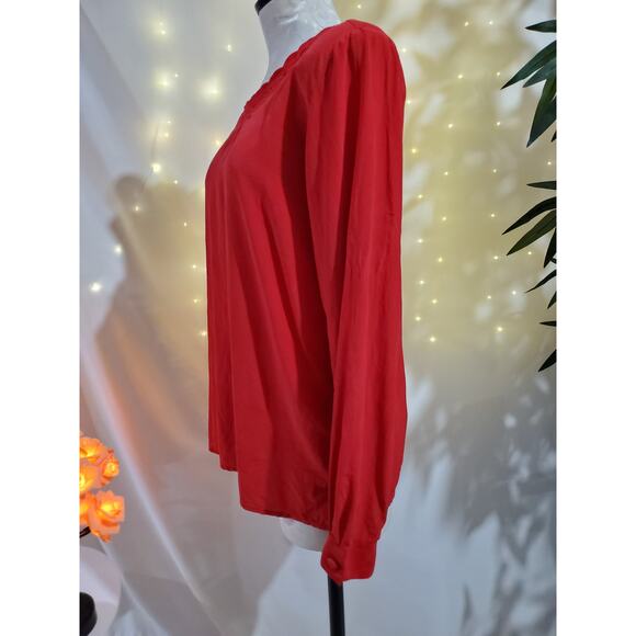 Tess Vintage 100% Silk Red Keyhole Blouse Womens Size 10 Top Holiday Event - Picture 6 of 11